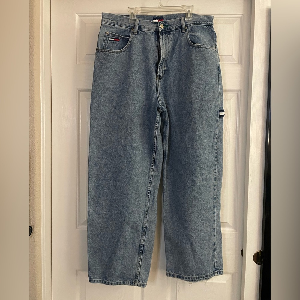Vintage Tommy Hilfiger Jeans Mens 34X30 Blue Carpenter Loose Fit 90s Y2K Denim.